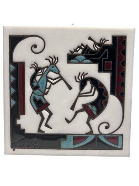 Teissedre Kokopelli Ceramic Tile Trivet 6x6 In. Handcrafted Southwest Décor